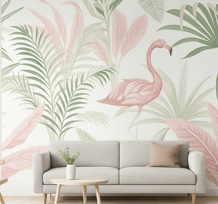 Fototapete Wohnzimmer tropische flamingo-oase - TenStickers