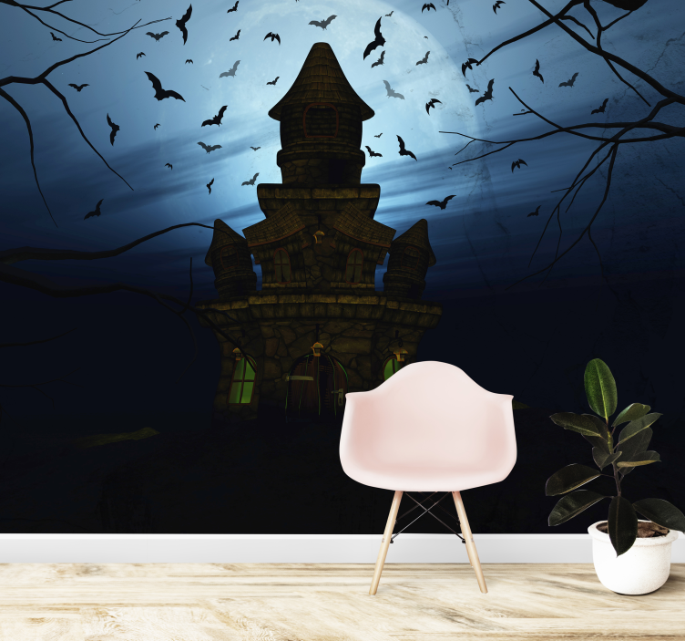 Halloween fototapete gespenstisches schloss silhouette - TenStickers