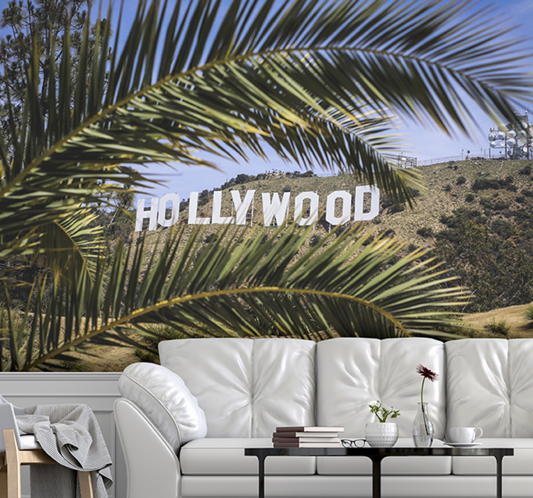 Hollywood Zeichen und Palme Fototapete - TenStickers