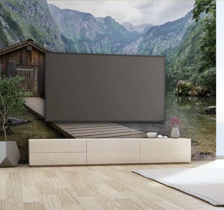 Hütte in der Bergwand Wandtapete - TenStickers