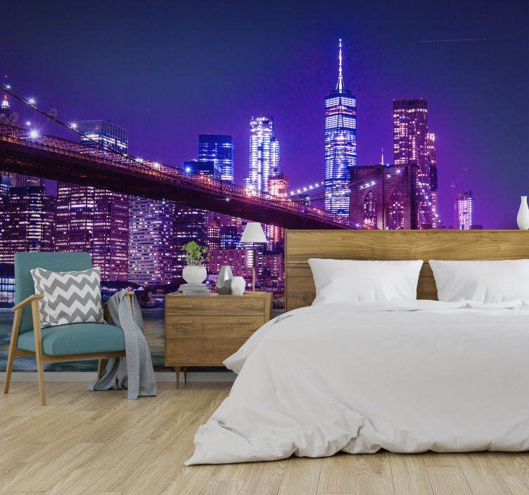 Fototapete Schlafzimmer New York bei Nacht - TenStickers