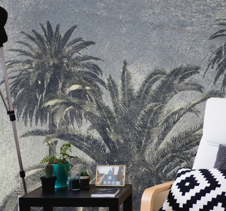 Fototapete Natur Wald Grau gezeichnete Palmen - TenStickers