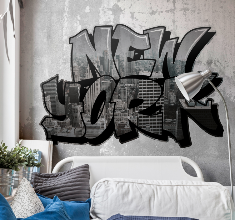 Fototapete New York Graffiti mit blick auf die stadt - TenStickers