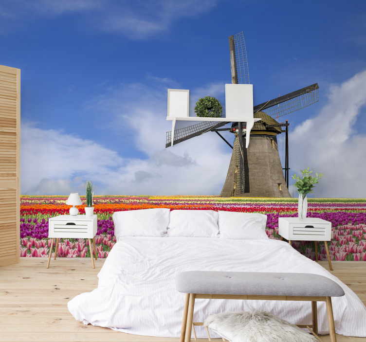 Tulpenfeld und windmühle Fototapete - TenStickers