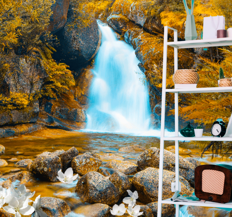 Fototapete Wasserfall Blumen- und steinwasserfall - TenStickers