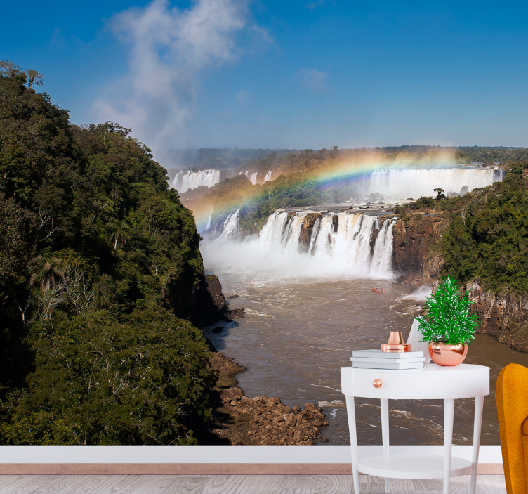 Fototapete Wasserfall Wasserfall mit regenbogen - TenStickers