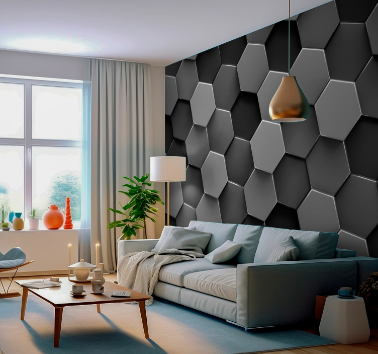 Fototapete Wohnzimmer 3D-Hexagone - TenStickers