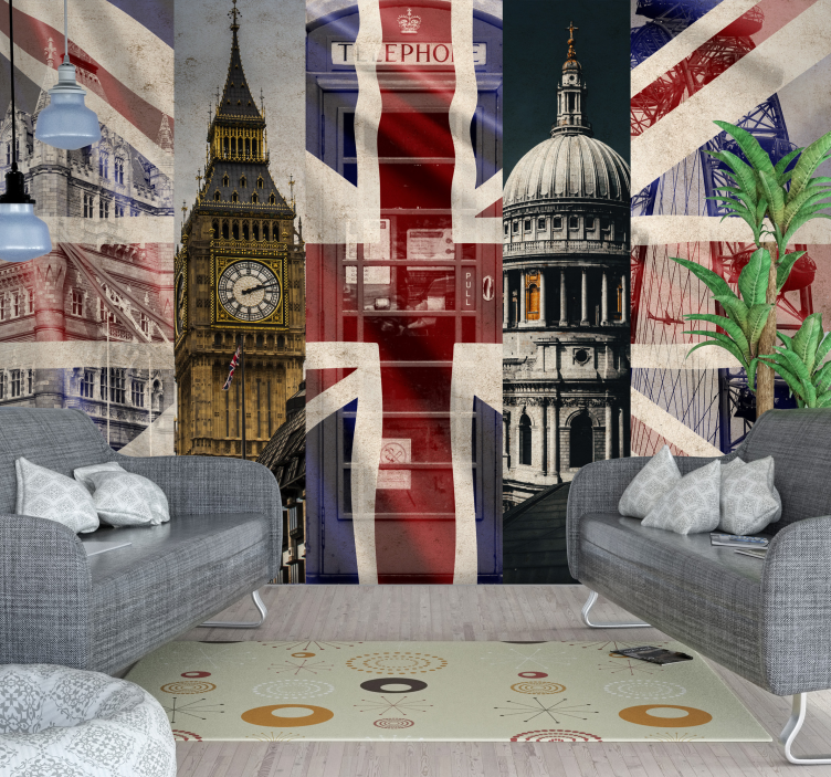 Fototapete Wohnzimmer collage aus londoner ikonen - TenStickers