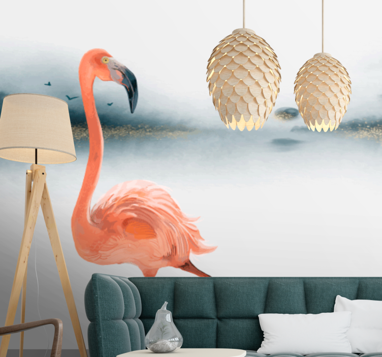 Fototapete Wohnzimmer Original ölgemalte flamingos - TenStickers