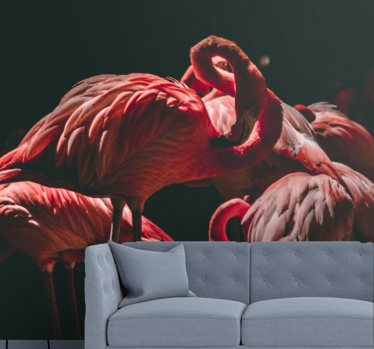 Fototapete Wohnzimmer Rand beleuchtete rosa flamingos - TenStickers