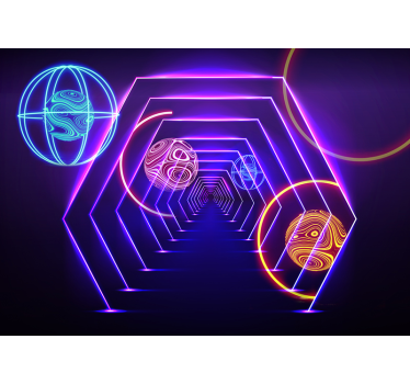 Neontunnel mit Planeten 3D Tapete - TenStickers