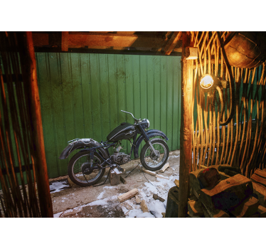 Motorrad Fototapete Vintage werkstatt - TenStickers