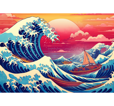 Fototapete Klassische Kunst japanische welle gesättigte farben - TenStickers