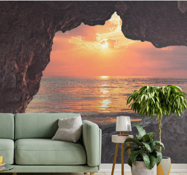 3D Fototapete Visueller effekt höhle sonnenaufgang ozean - TenStickers