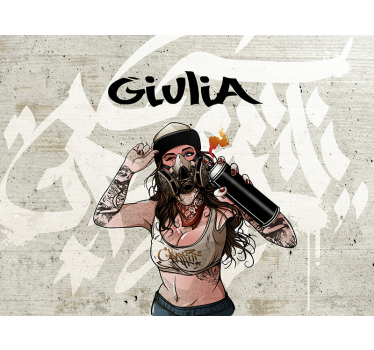Personalisierte Fototapete Graffiti frau Hintergrund mit Namen - TenStickers