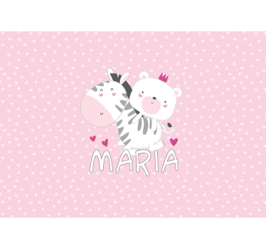 Personalisierte Fototapete Baby zebra und bär name - TenStickers