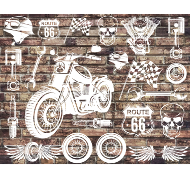 Motorrad Fototapete Ziegel und motorräder mit hölzernem Hintergru - TenStickers