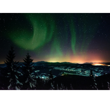 Natur Fototapete Nordlichter buntes grün - TenStickers