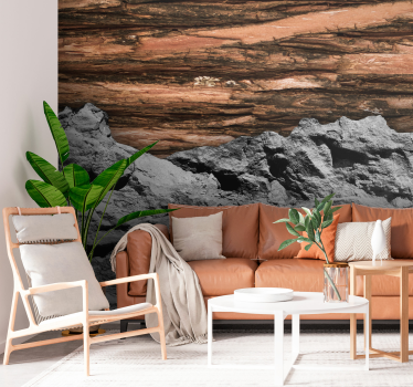 Wohnzimmer Fototapete Holz und Stein Muster - TenStickers