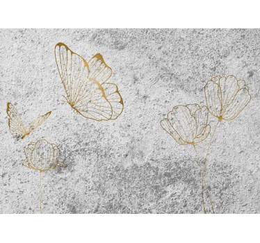 Fototapeten Texturen und Muster Goldener beton mit schmetterlinge - TenStickers