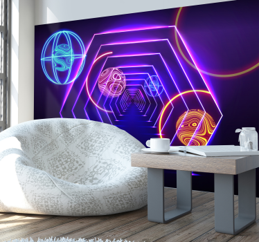 Neontunnel mit Planeten 3D Tapete - TenStickers