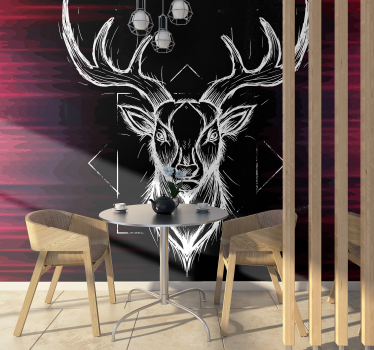 Abstrakte Zeichnung Hirsch mit Geweih Fototapete - TenStickers