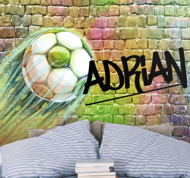 Bunter Fußball mit Namen Fototapete Schlafzimmer - TenStickers