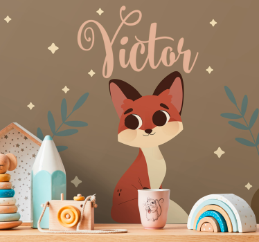 Fototapete Baby Süßer fuchs für jungen mit Namen - TenStickers