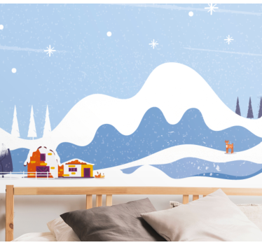 Fototapete Kinder Schneebedeckte berge mit zelten - TenStickers