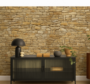 Fototapete Wohnzimmer beige steinmauer - TenStickers