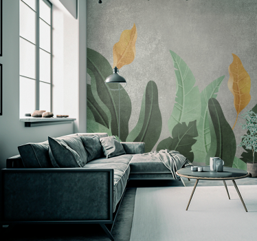 Wohnzimmer Fototapete Pflanzen auf Beton - TenStickers