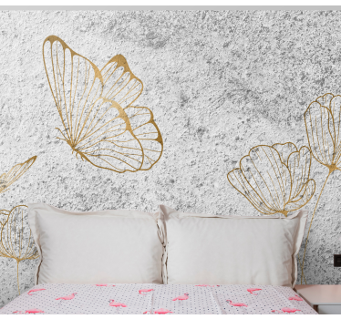 Fototapeten Texturen und Muster Goldener beton mit schmetterlinge - TenStickers