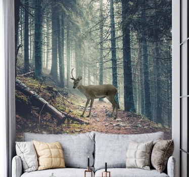 Natur Fototapete Weg im wald mit einem reh - TenStickers
