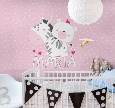 Personalisierte Fototapete Baby zebra und bär name - TenStickers