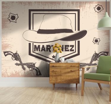 Personalisierte Fototapete Cowboyhut mit Namen - TenStickers