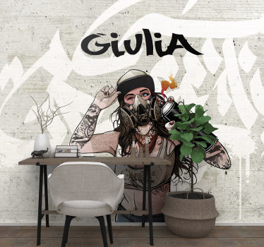 Personalisierte Fototapete Graffiti frau Hintergrund mit Namen - TenStickers
