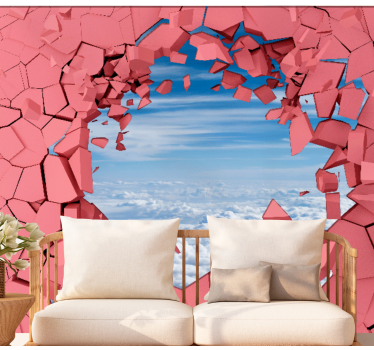 Personalisierte Fototapete Kaputte rosa wand mit Bild - TenStickers