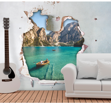 Stein Fototapete Trompe l'oeil-effekt mit zerbrochener wand und f - TenStickers