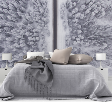 Straße und schneebedeckter Wald Landschaft Fototapete - TenStickers