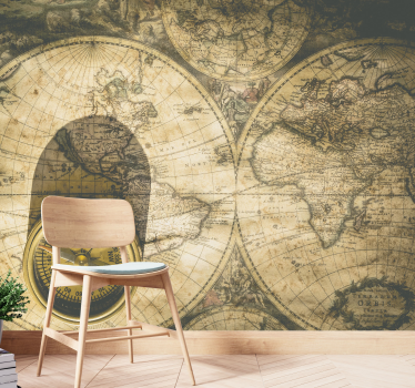 Vintage Karte Sepia Wandtapete - TenStickers