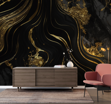Fototapete Wohnzimmer schwarzer und goldener marmor - TenStickers