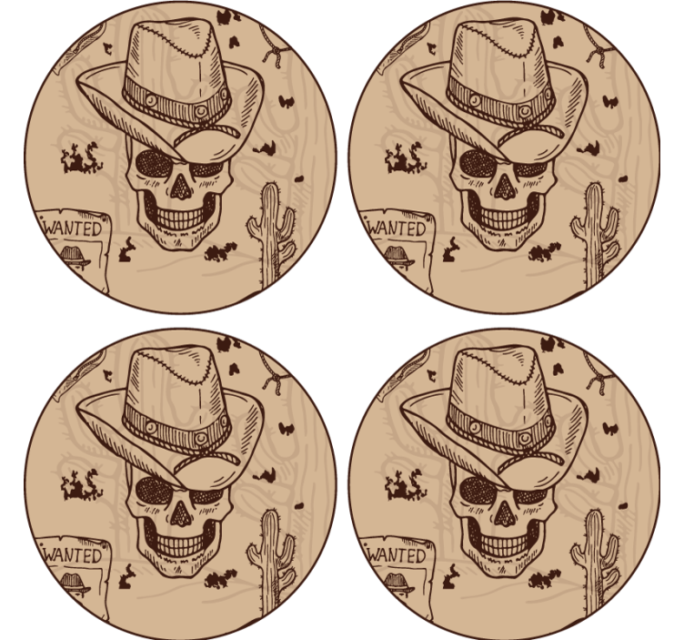 Untersetzer geek totenkopf mit cowboyhut - TenStickers