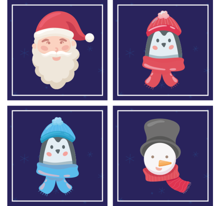 Untersetzer weihnachten mit weihnachtsmann und schneemännern - TenStickers
