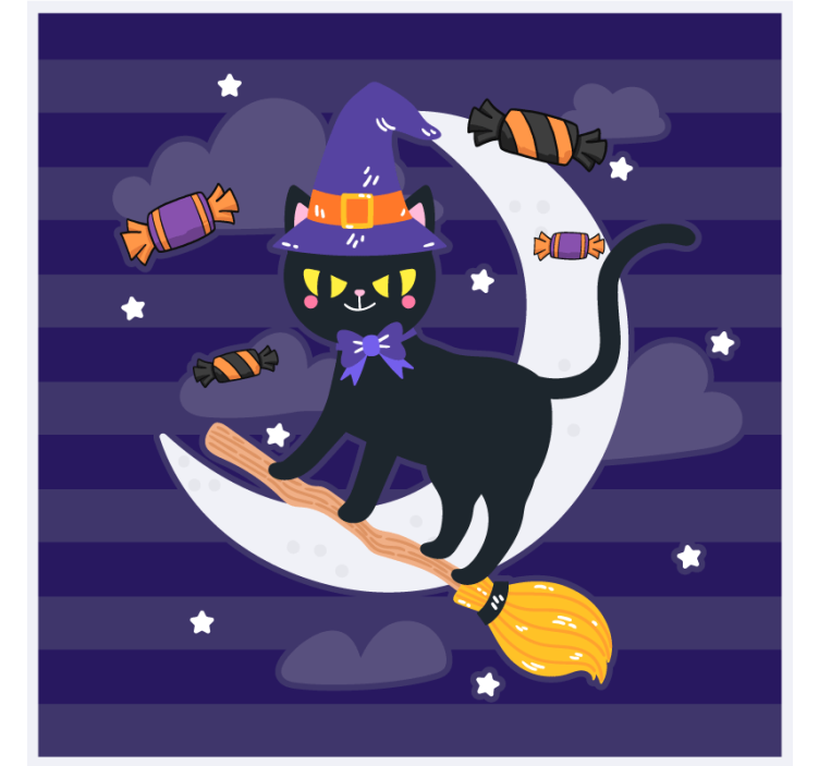 Halloween untersetzer hexenkatze auf besen - TenStickers