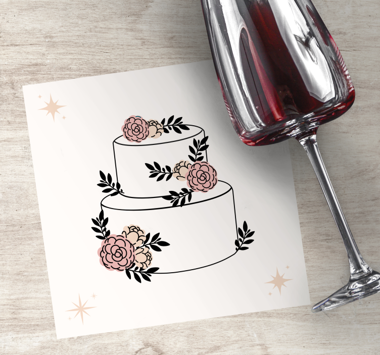 Untersetzer Hochzeit Geblümter kuchen - TenStickers