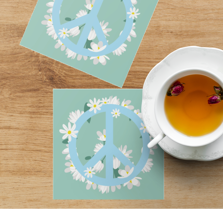 Untersetzer Vintage Hellblaues friedenssymbol mit blumen - TenStickers