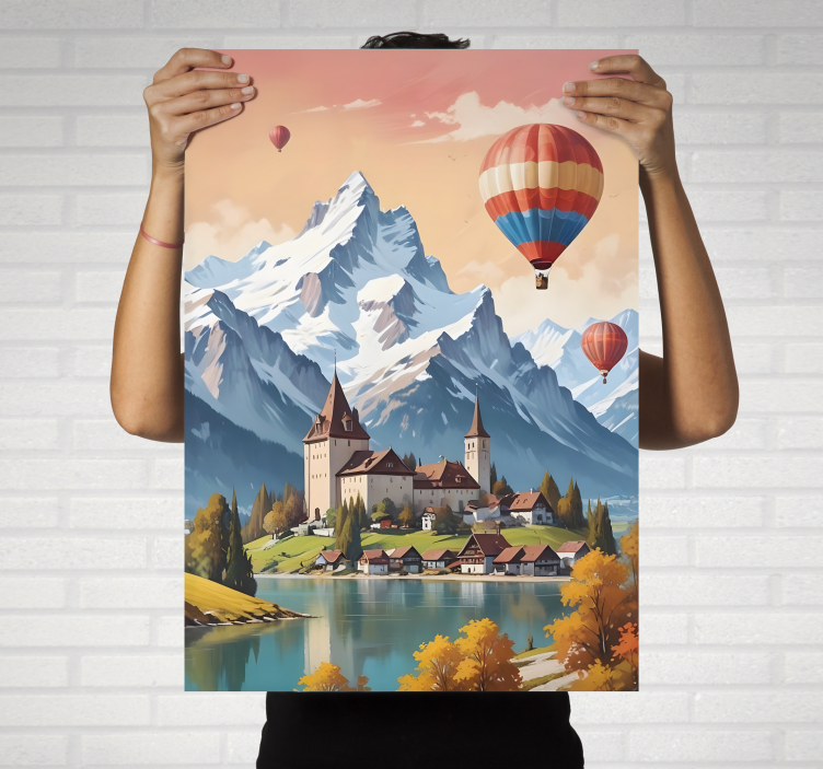 Poster Landschaft stadt chateau d'oex - TenStickers