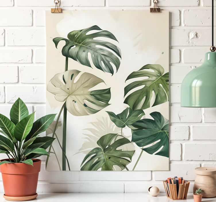 Poster künstlerische Zeichnung monstera-blätter - TenStickers