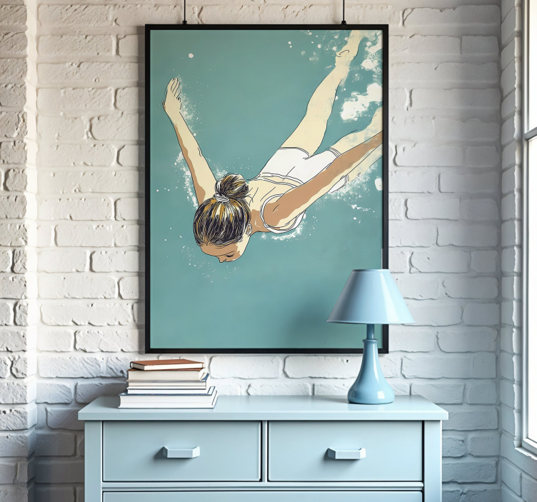 Poster künstlerische Zeichnung schwimmer - TenStickers