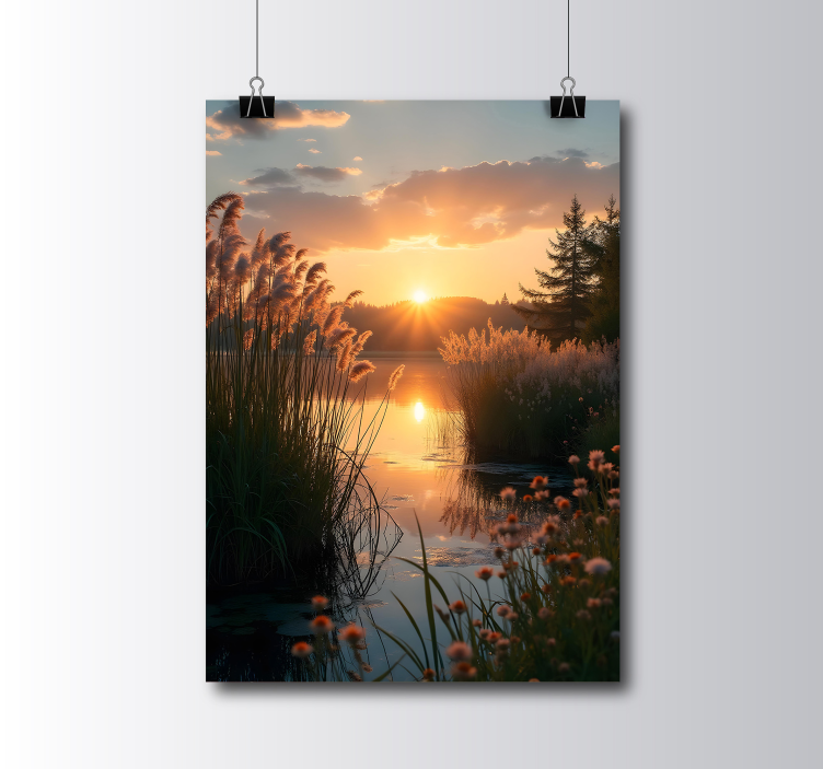 realistisches Fotoposter sonnenuntergang über dem see - TenStickers